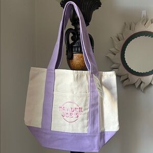 Trader Joe Easter tote NWT Lilac and Cream Canvas Tote Bag